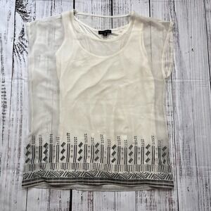 Willi Smith Ivory Semi Sheer Overlay Blouse Top Size M Flowy Boho Peasant Office